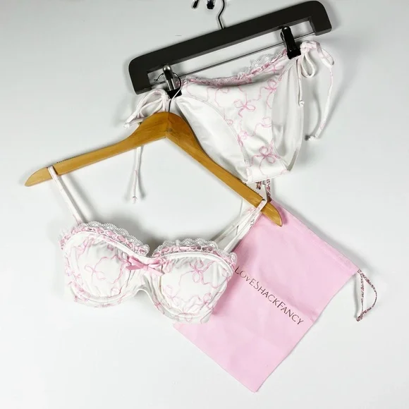 NEW LoveShackFancy Tallie Lace Two Piece Bikini Swim Bathing Suit Pastry Pink XS - Picture 1 of 3